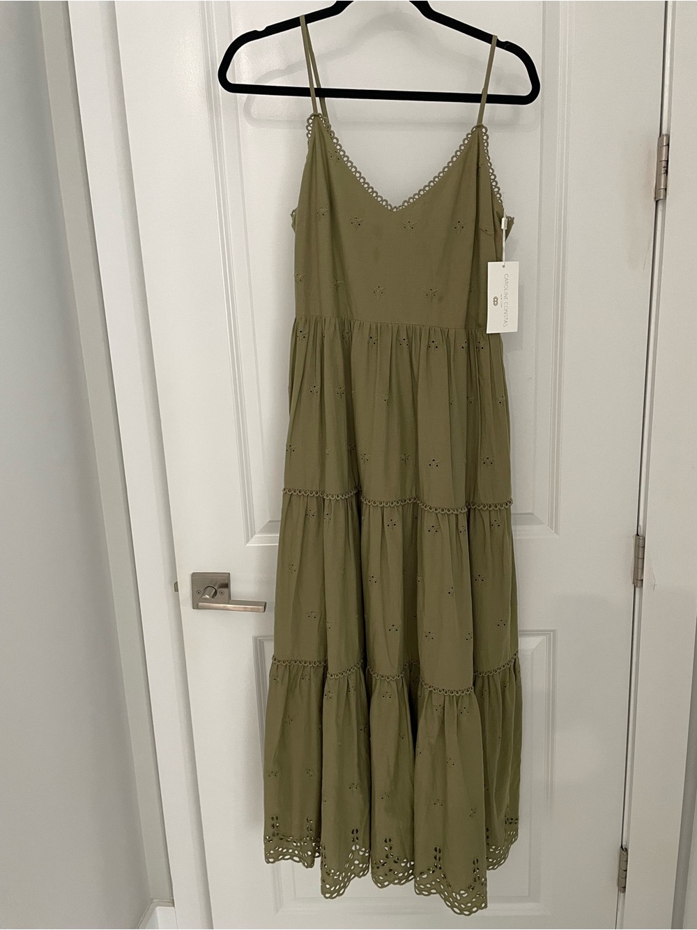 NEW Caroline Constas Green Cotton Eyelet Lace Midi Dress Luxury Vacation.     17 - Picture 2 of 11